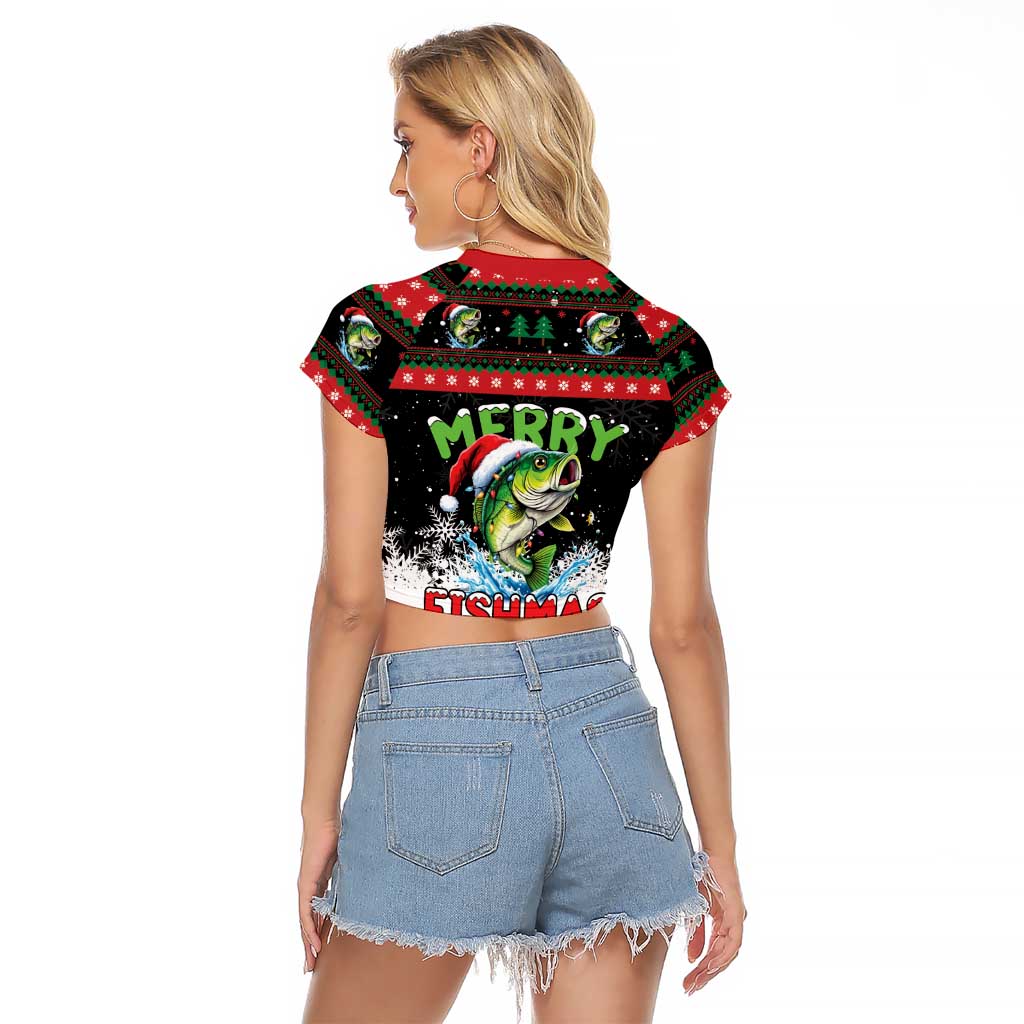 Fishing Christmas Merry Fishmas Raglan Cropped T Shirt We Wish You A Merry Fishmas - Wonder Print Shop