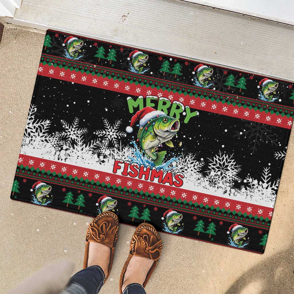 Fishing Christmas Merry Fishmas Rubber Doormat We Wish You A Merry Fishmas - Wonder Print Shop