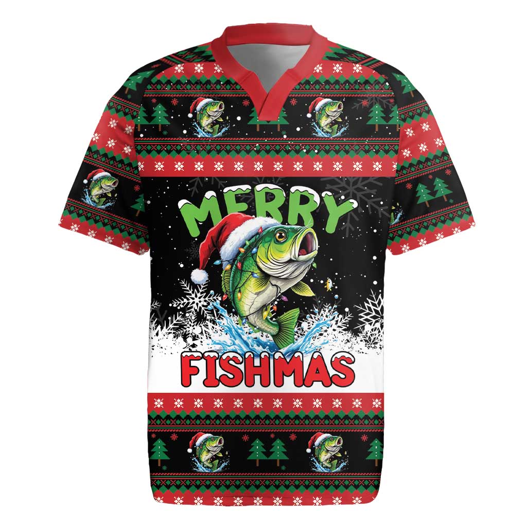 Fishing Christmas Merry Fishmas Rugby Jersey We Wish You A Merry Fishmas - Wonder Print Shop