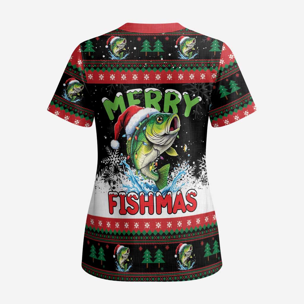 Fishing Christmas Merry Fishmas Scrub Top We Wish You A Merry Fishmas - Wonder Print Shop