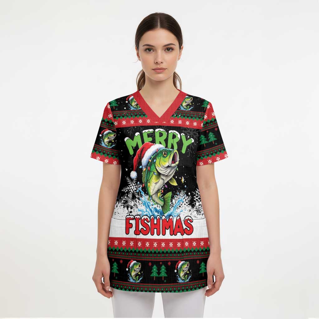 Fishing Christmas Merry Fishmas Scrub Top We Wish You A Merry Fishmas - Wonder Print Shop