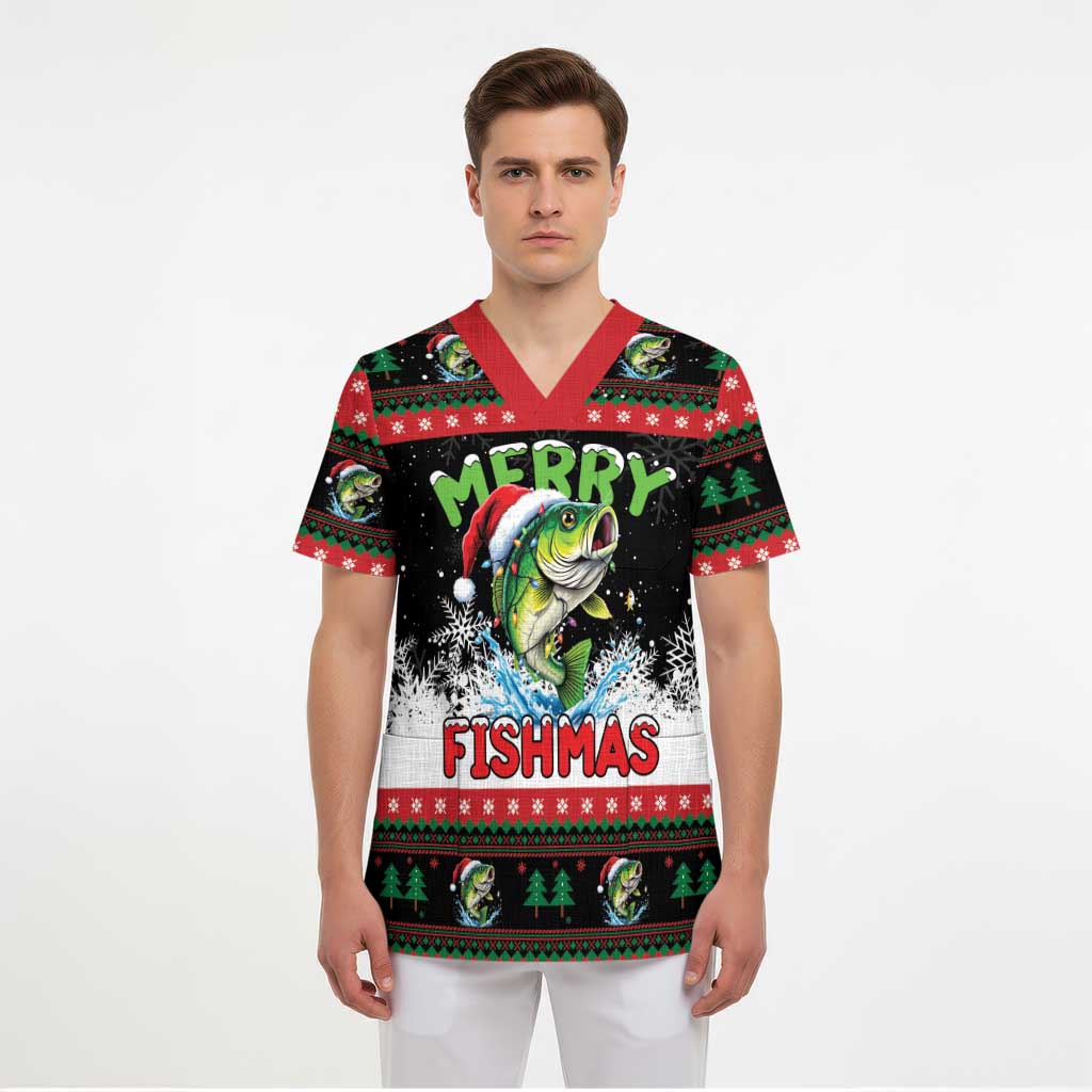 Fishing Christmas Merry Fishmas Scrub Top We Wish You A Merry Fishmas - Wonder Print Shop