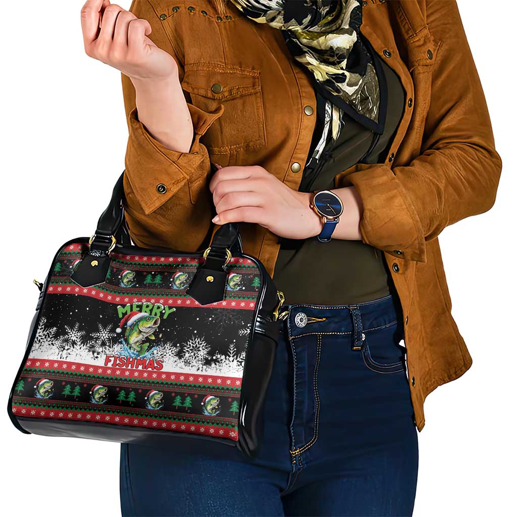 Fishing Christmas Merry Fishmas Shoulder Handbag We Wish You A Merry Fishmas - Wonder Print Shop