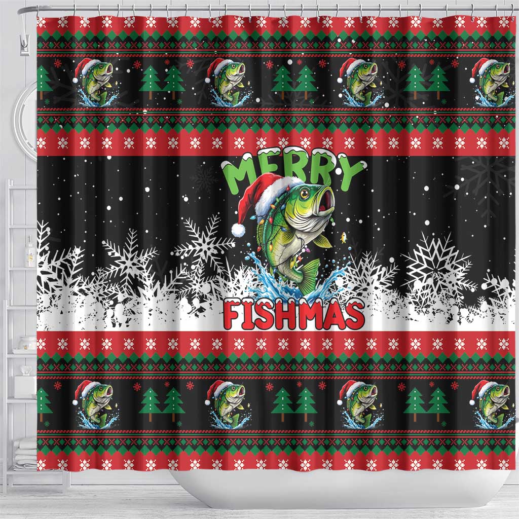 Fishing Christmas Merry Fishmas Shower Curtain We Wish You A Merry Fishmas - Wonder Print Shop