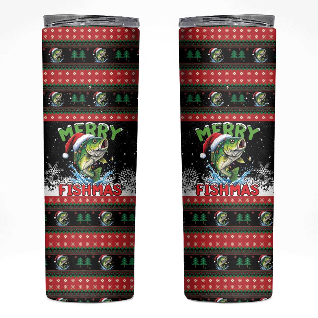 Fishing Christmas Merry Fishmas Skinny Tumbler We Wish You A Merry Fishmas - Wonder Print Shop