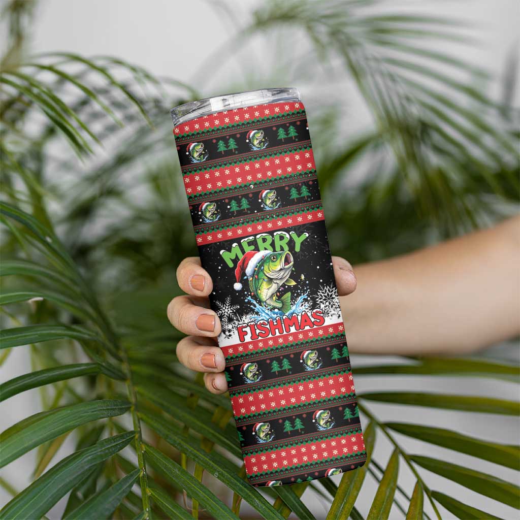 Fishing Christmas Merry Fishmas Skinny Tumbler We Wish You A Merry Fishmas - Wonder Print Shop