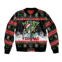 Fishing Christmas Merry Fishmas Sleeve Zip Bomber Jacket We Wish You A Merry Fishmas - Wonder Print Shop