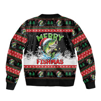 Fishing Christmas Merry Fishmas Sleeve Zip Bomber Jacket We Wish You A Merry Fishmas - Wonder Print Shop