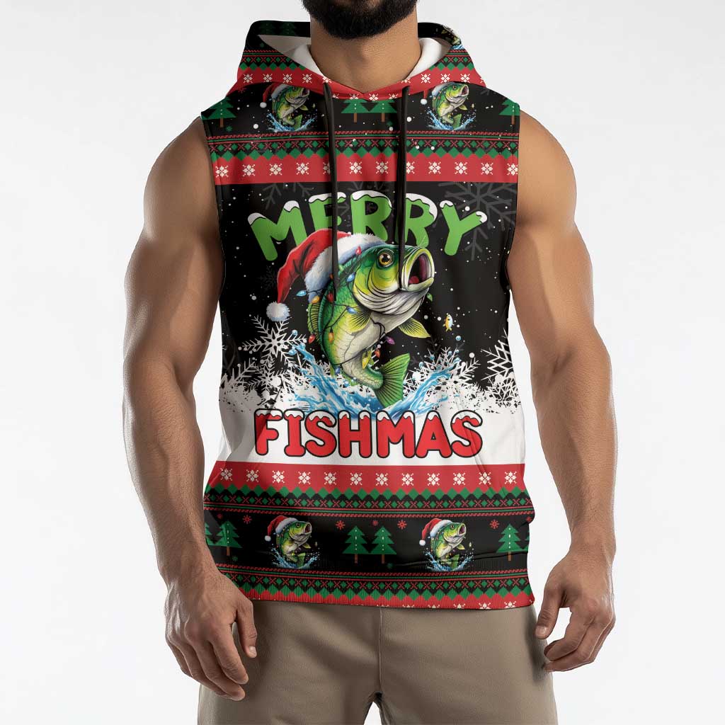Fishing Christmas Merry Fishmas Sleeveless Hoodie We Wish You A Merry Fishmas - Wonder Print Shop