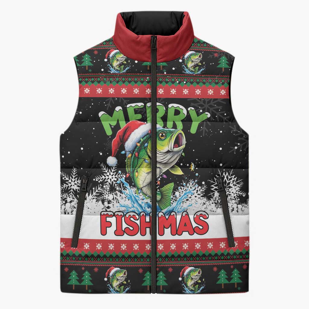 Fishing Christmas Merry Fishmas Sleeveless Puffer Jacket We Wish You A Merry Fishmas - Wonder Print Shop