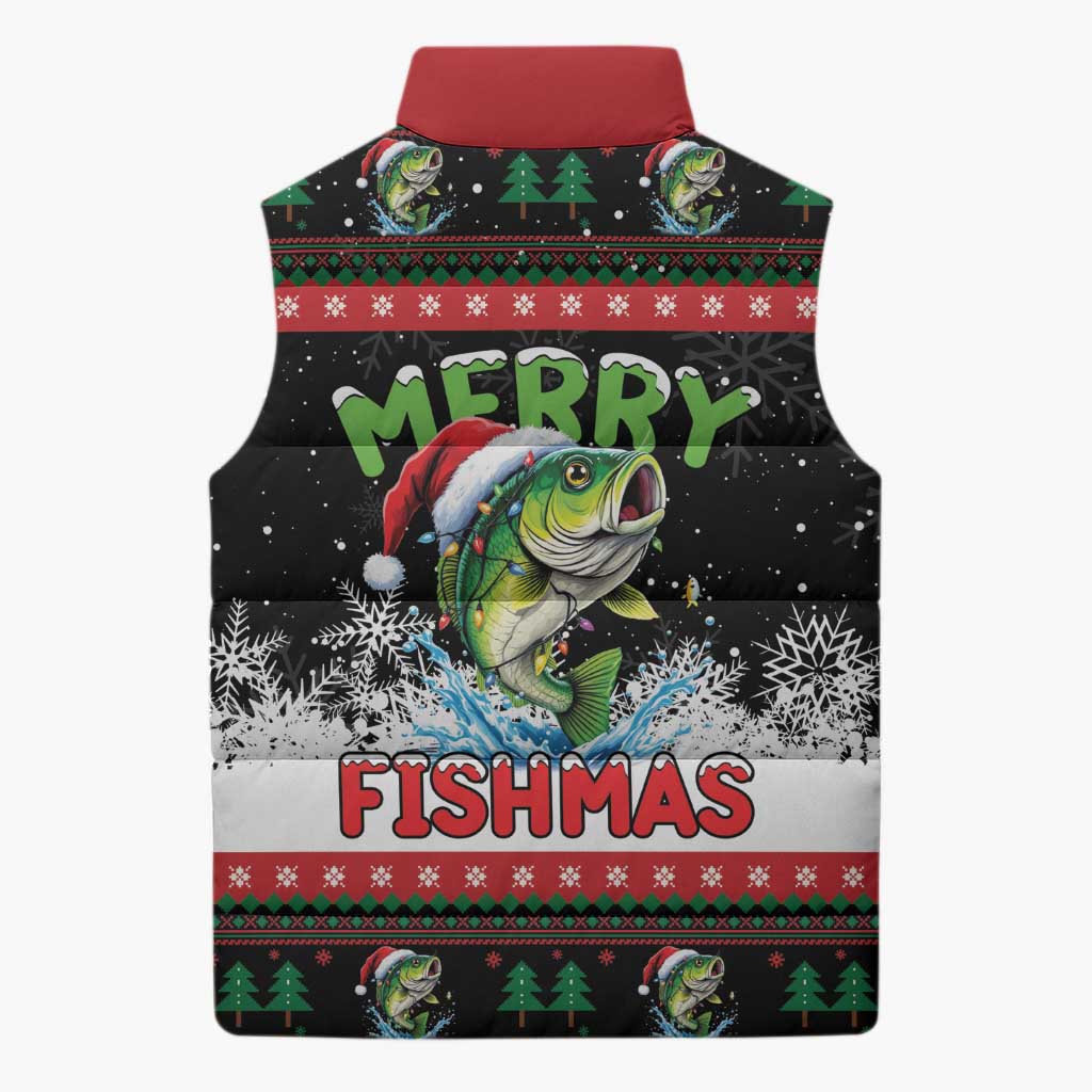 Fishing Christmas Merry Fishmas Sleeveless Puffer Jacket We Wish You A Merry Fishmas - Wonder Print Shop