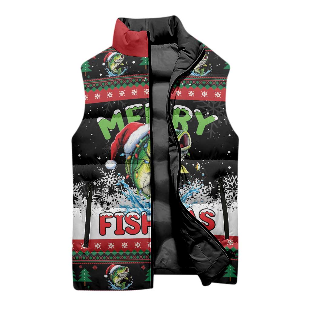 Fishing Christmas Merry Fishmas Sleeveless Puffer Jacket We Wish You A Merry Fishmas - Wonder Print Shop