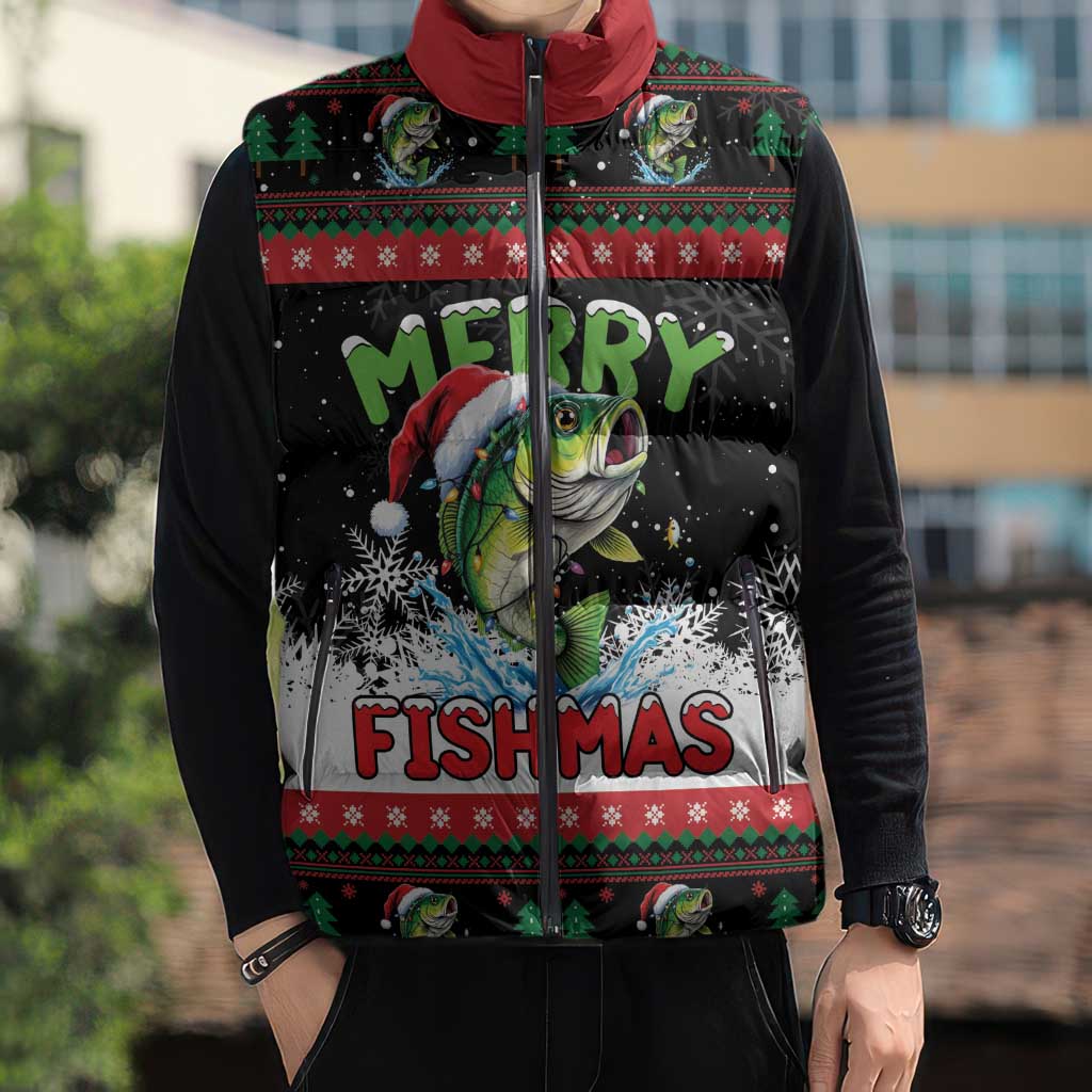 Fishing Christmas Merry Fishmas Sleeveless Puffer Jacket We Wish You A Merry Fishmas - Wonder Print Shop