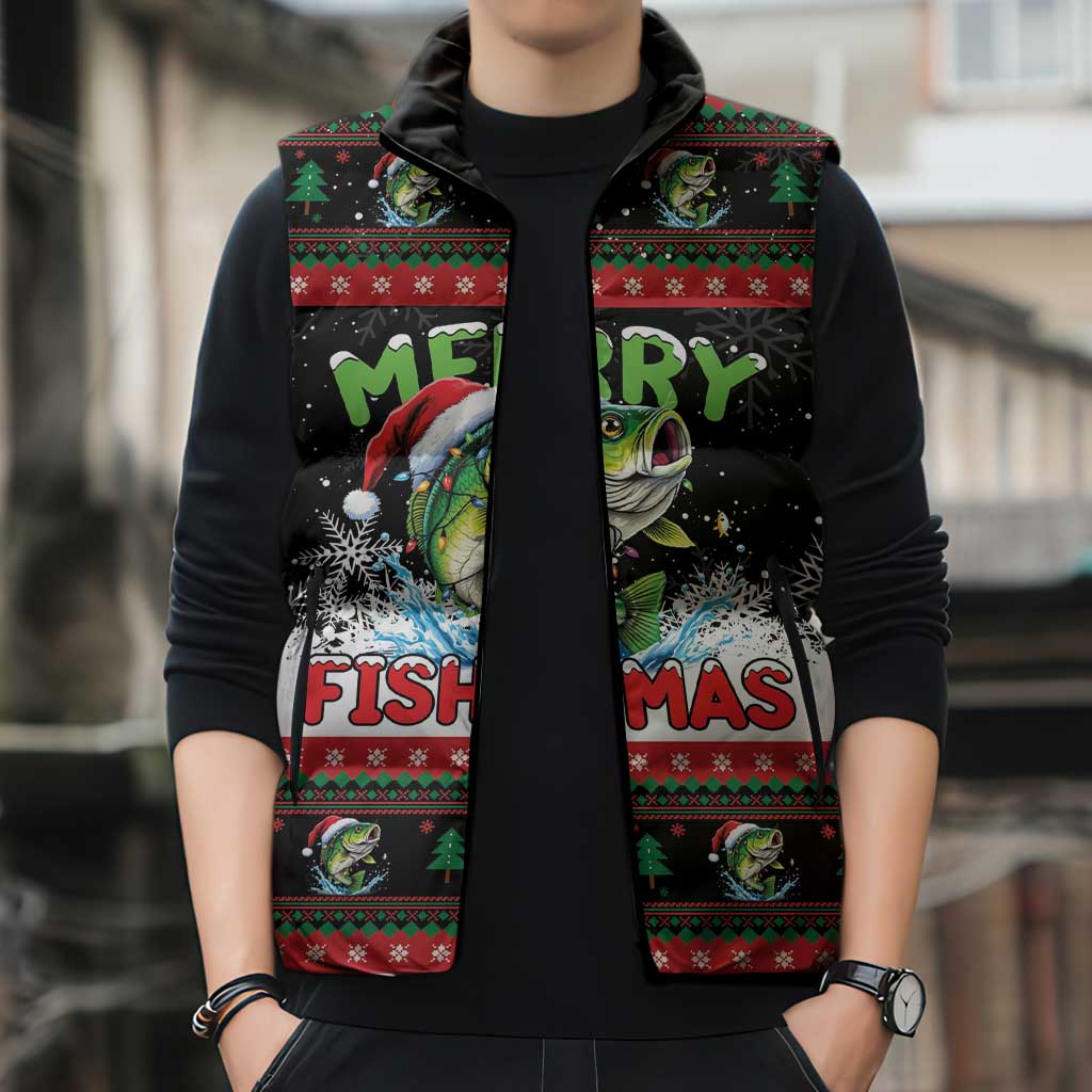 Fishing Christmas Merry Fishmas Sleeveless Puffer Jacket We Wish You A Merry Fishmas - Wonder Print Shop