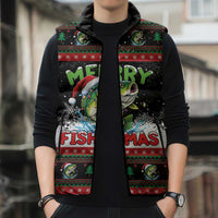 Fishing Christmas Merry Fishmas Sleeveless Puffer Jacket We Wish You A Merry Fishmas - Wonder Print Shop