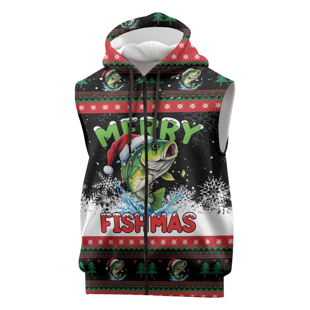 Fishing Christmas Merry Fishmas Sleeveless Zip Hoodie We Wish You A Merry Fishmas - Wonder Print Shop