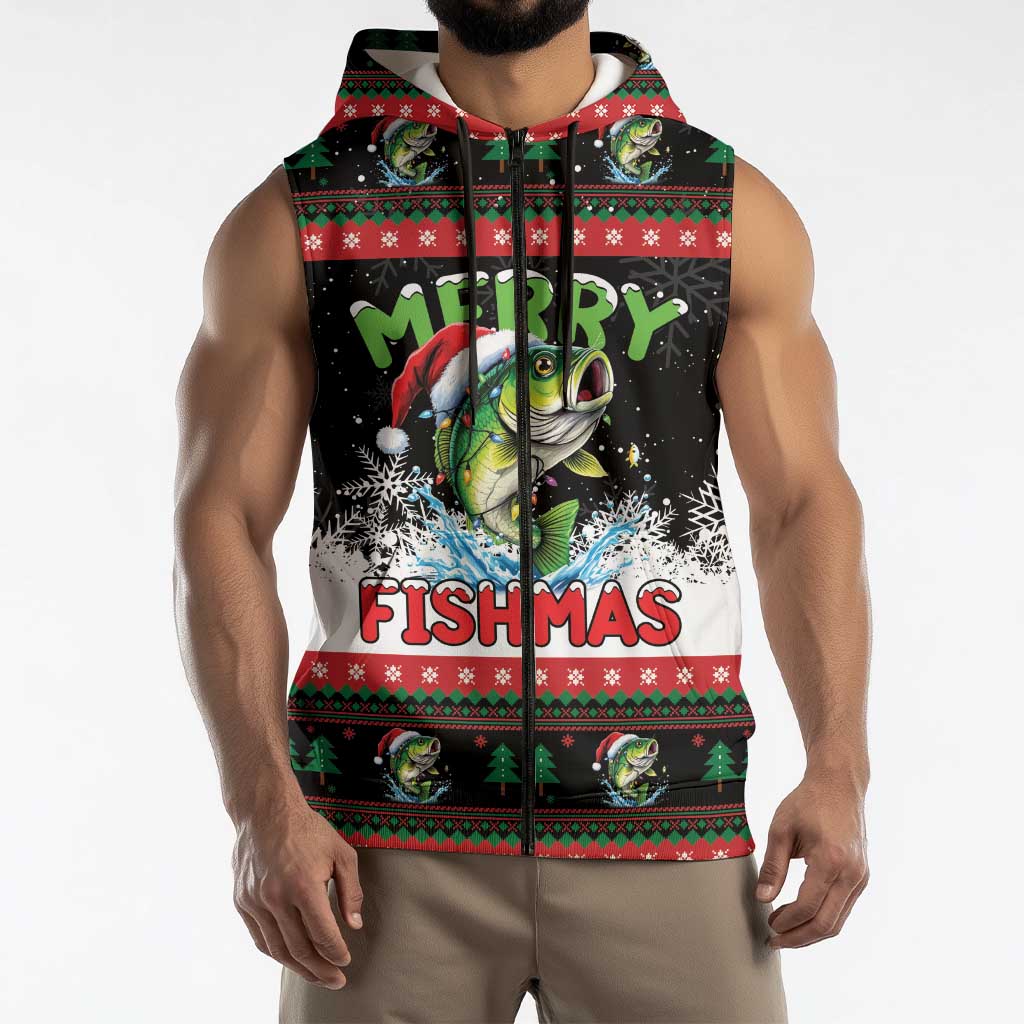 Fishing Christmas Merry Fishmas Sleeveless Zip Hoodie We Wish You A Merry Fishmas - Wonder Print Shop