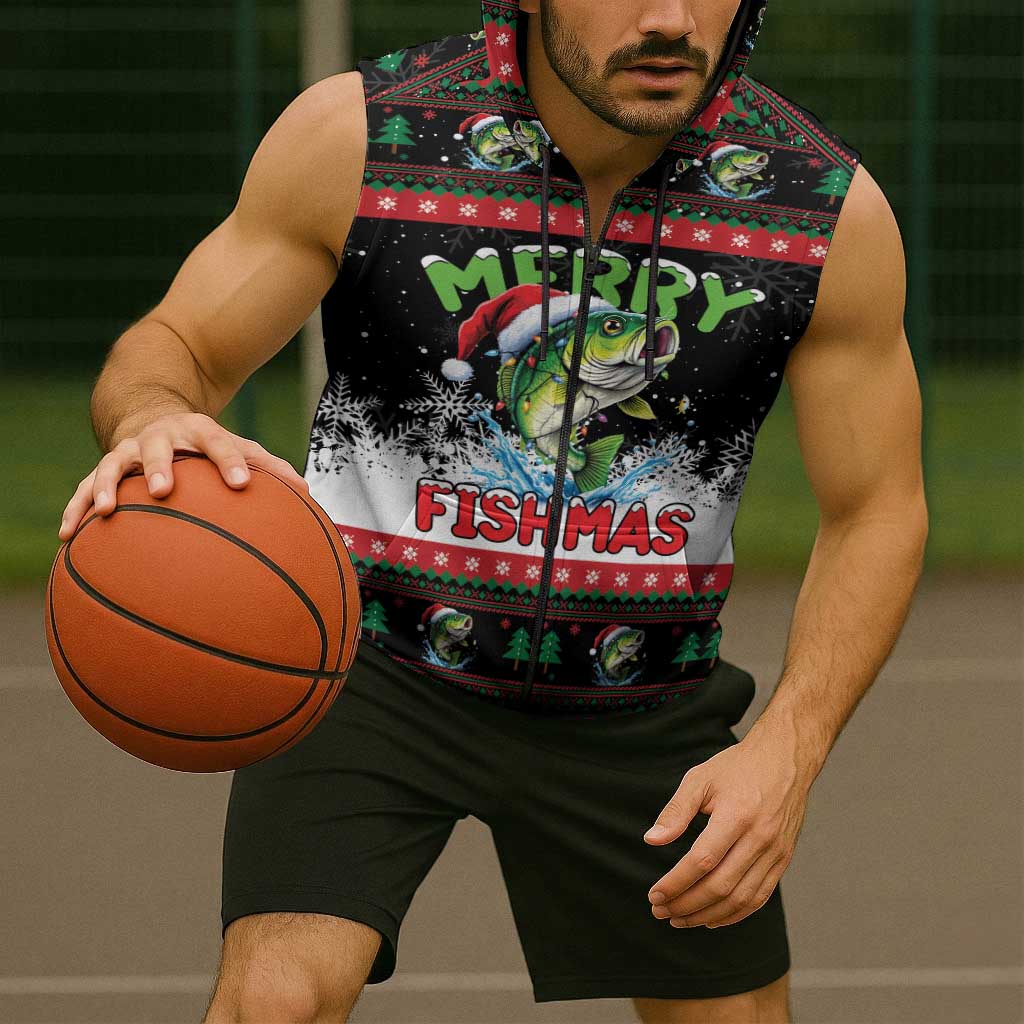 Fishing Christmas Merry Fishmas Sleeveless Zip Hoodie We Wish You A Merry Fishmas - Wonder Print Shop