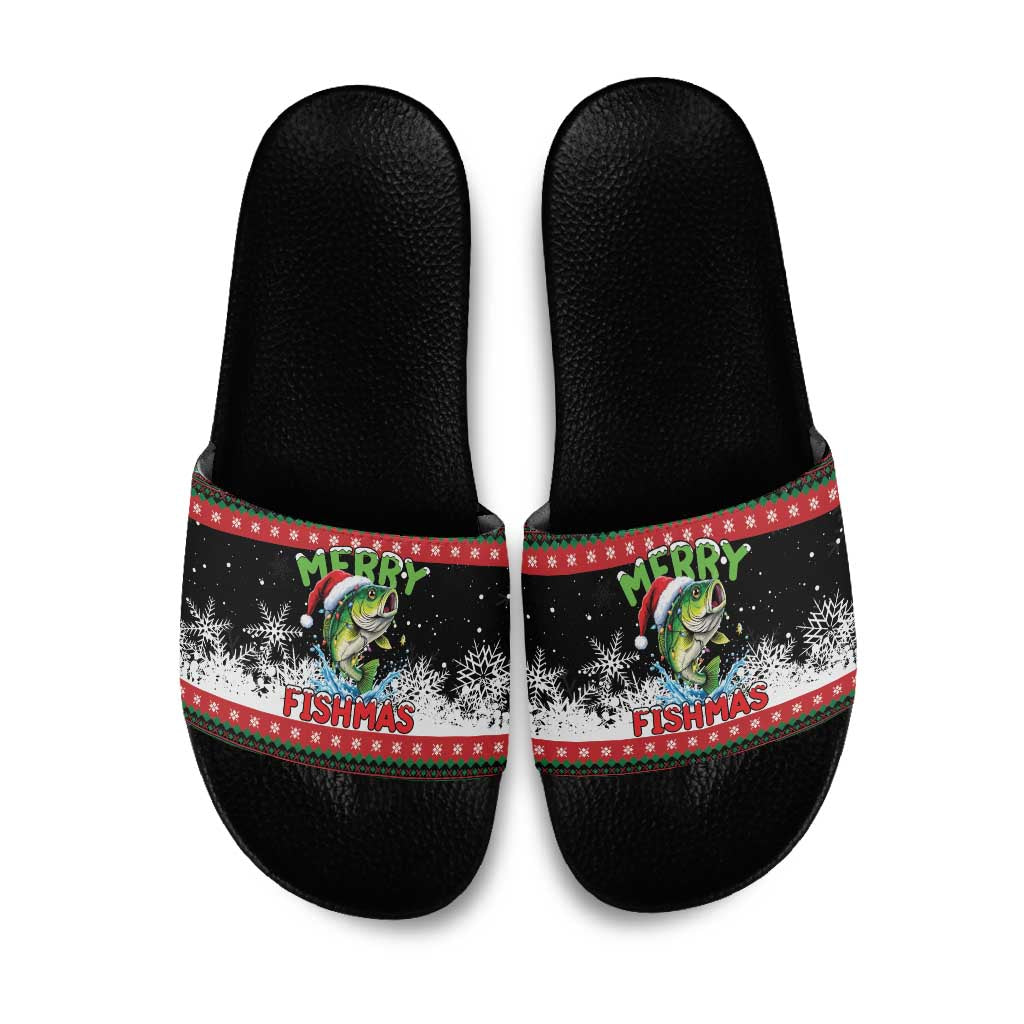 Fishing Christmas Merry Fishmas Slide Sandals We Wish You A Merry Fishmas - Wonder Print Shop