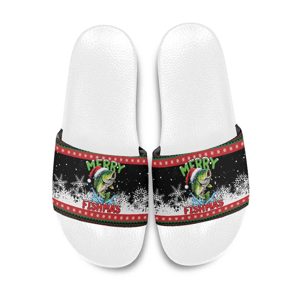 Fishing Christmas Merry Fishmas Slide Sandals We Wish You A Merry Fishmas - Wonder Print Shop