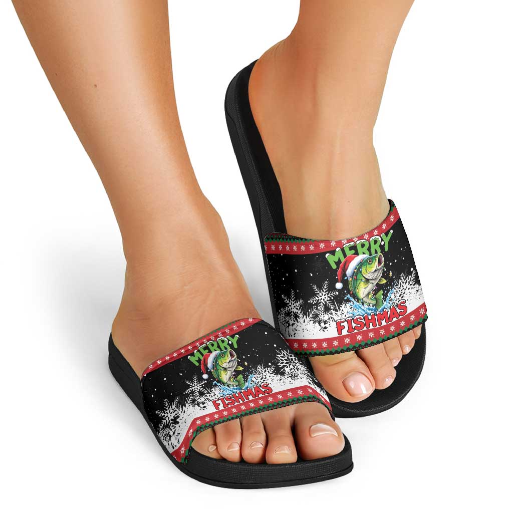 Fishing Christmas Merry Fishmas Slide Sandals We Wish You A Merry Fishmas - Wonder Print Shop
