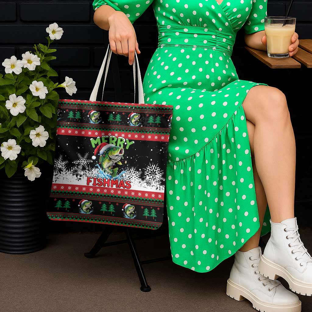 Fishing Christmas Merry Fishmas Tote Bag We Wish You A Merry Fishmas - Wonder Print Shop
