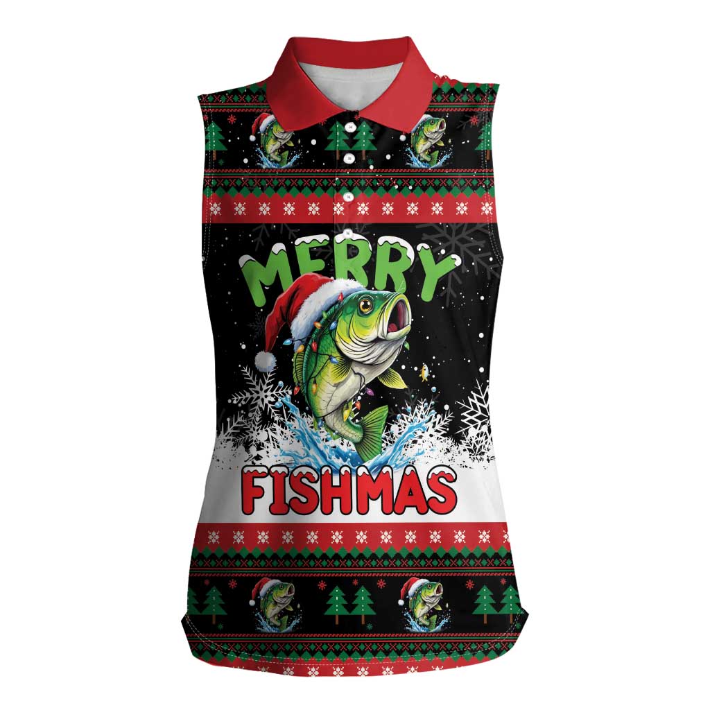 Fishing Christmas Merry Fishmas Women Sleeveless Polo Shirt We Wish You A Merry Fishmas - Wonder Print Shop
