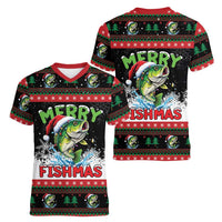 Fishing Christmas Merry Fishmas Women V-Neck T-Shirt We Wish You A Merry Fishmas - Wonder Print Shop