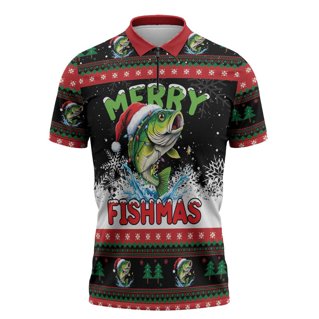 Fishing Christmas Merry Fishmas Zipper Polo Shirt We Wish You A Merry Fishmas - Wonder Print Shop