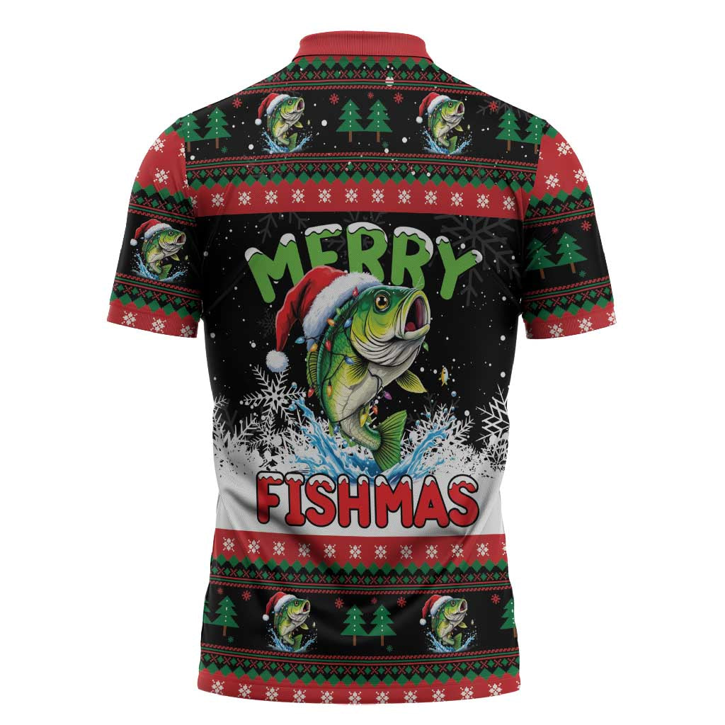 Fishing Christmas Merry Fishmas Zipper Polo Shirt We Wish You A Merry Fishmas - Wonder Print Shop