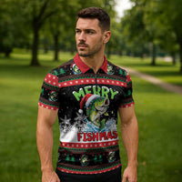 Fishing Christmas Merry Fishmas Zipper Polo Shirt We Wish You A Merry Fishmas - Wonder Print Shop