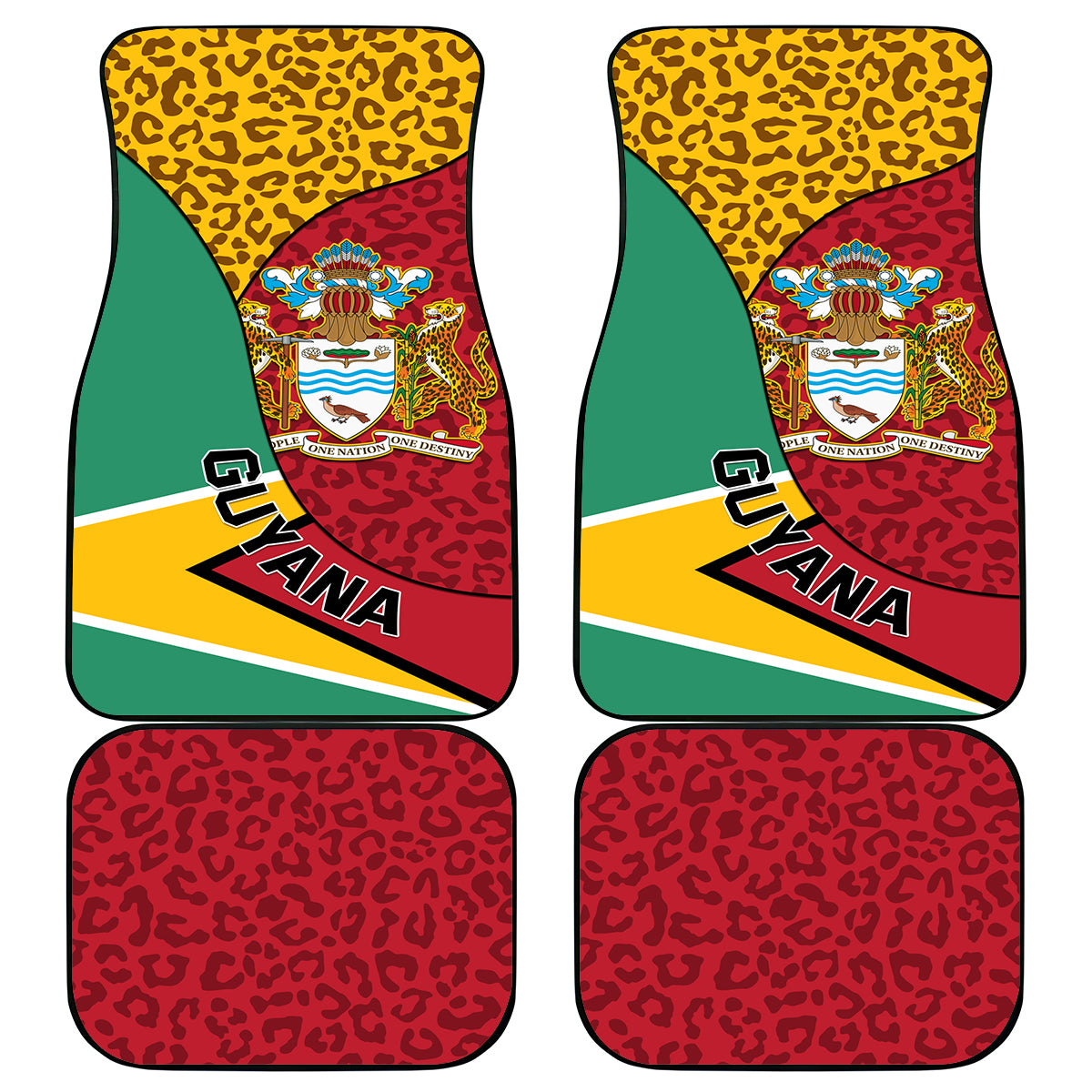 Guyana Republic Day Car Mats Coat Of Arms Leopard Pattern