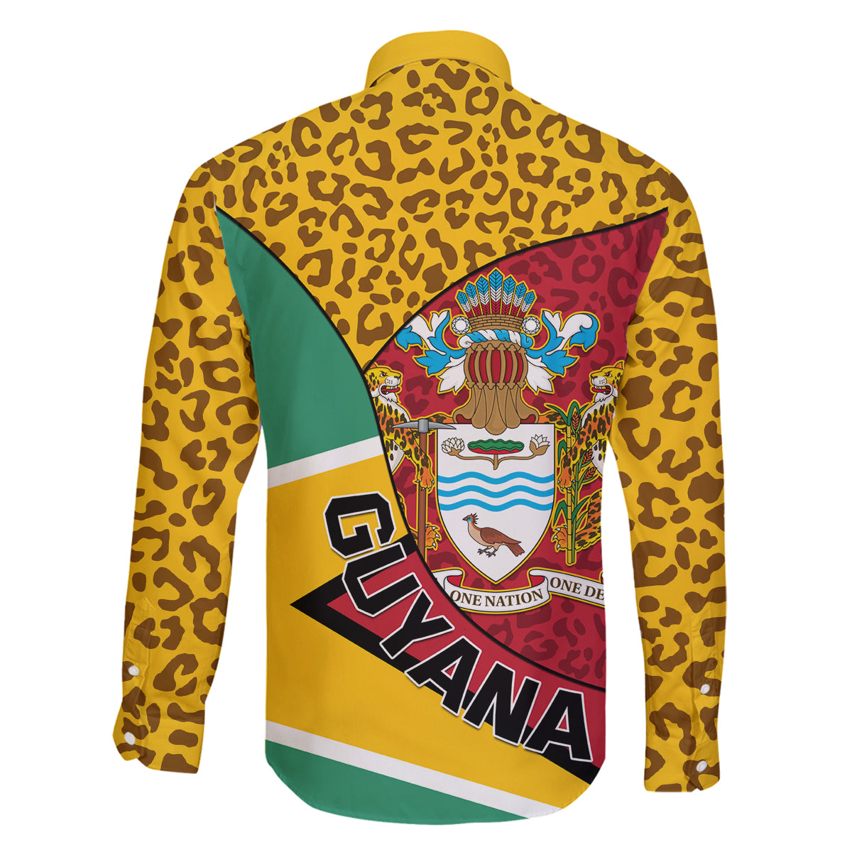 Guyana Republic Day Family Matching Off Shoulder Maxi Dress and Hawaiian Shirt Coat Of Arms Leopard Pattern - Wonder Print Shop