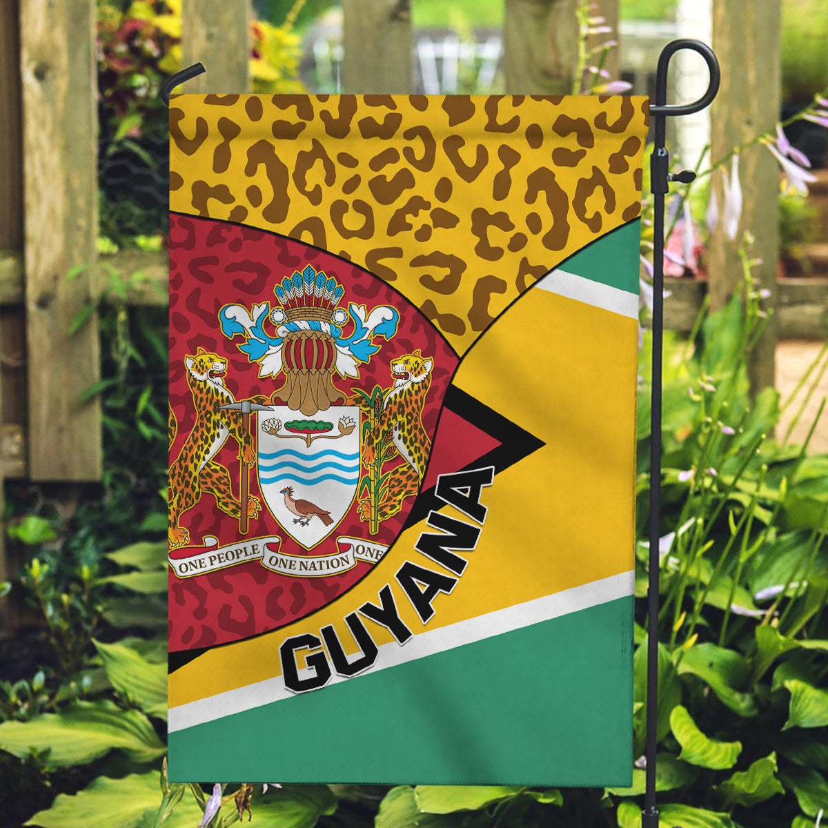 Guyana Republic Day Garden Flag Coat Of Arms Leopard Pattern