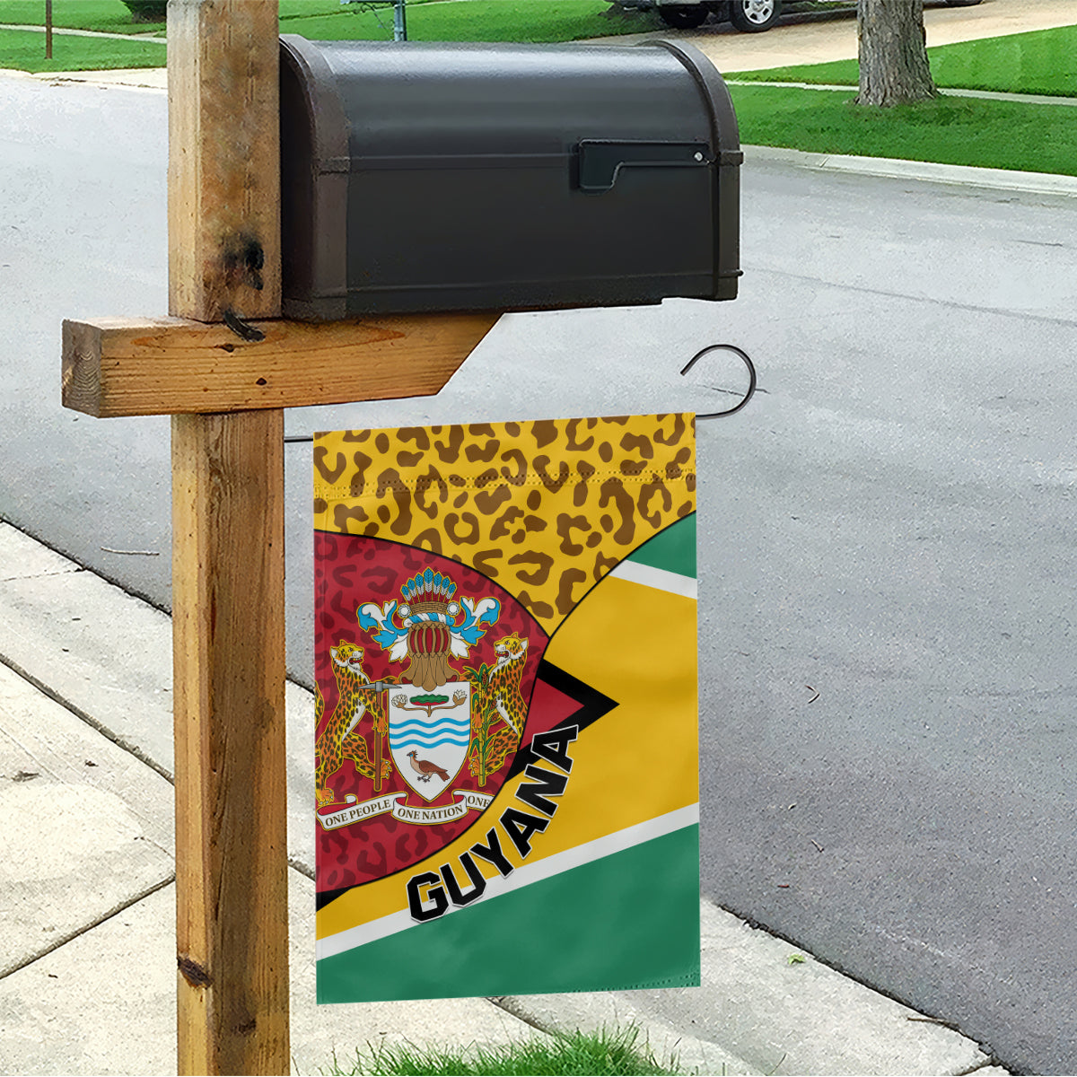 Guyana Republic Day Garden Flag Coat Of Arms Leopard Pattern - Wonder Print Shop