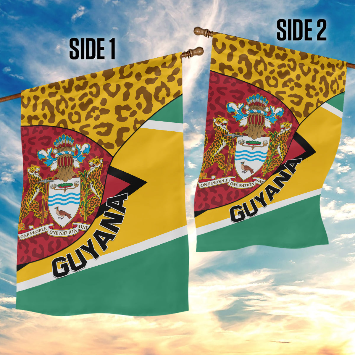 Guyana Republic Day Garden Flag Coat Of Arms Leopard Pattern - Wonder Print Shop