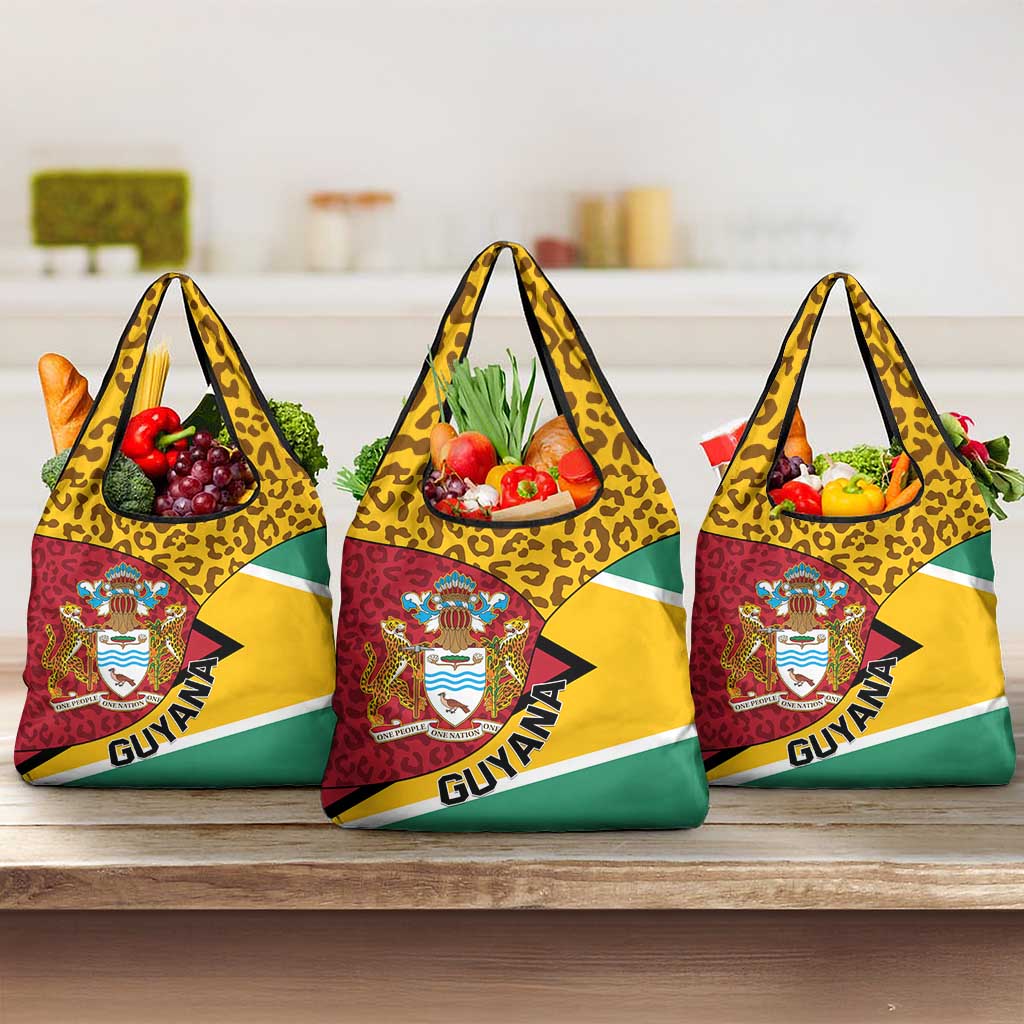 Guyana Republic Day Grocery Bag Coat Of Arms Leopard Pattern