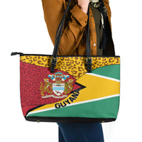 Guyana Republic Day Leather Tote Bag Coat Of Arms Leopard Pattern - Wonder Print Shop