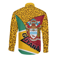 Guyana Republic Day Long Sleeve Button Shirt Coat Of Arms Leopard Pattern - Wonder Print Shop