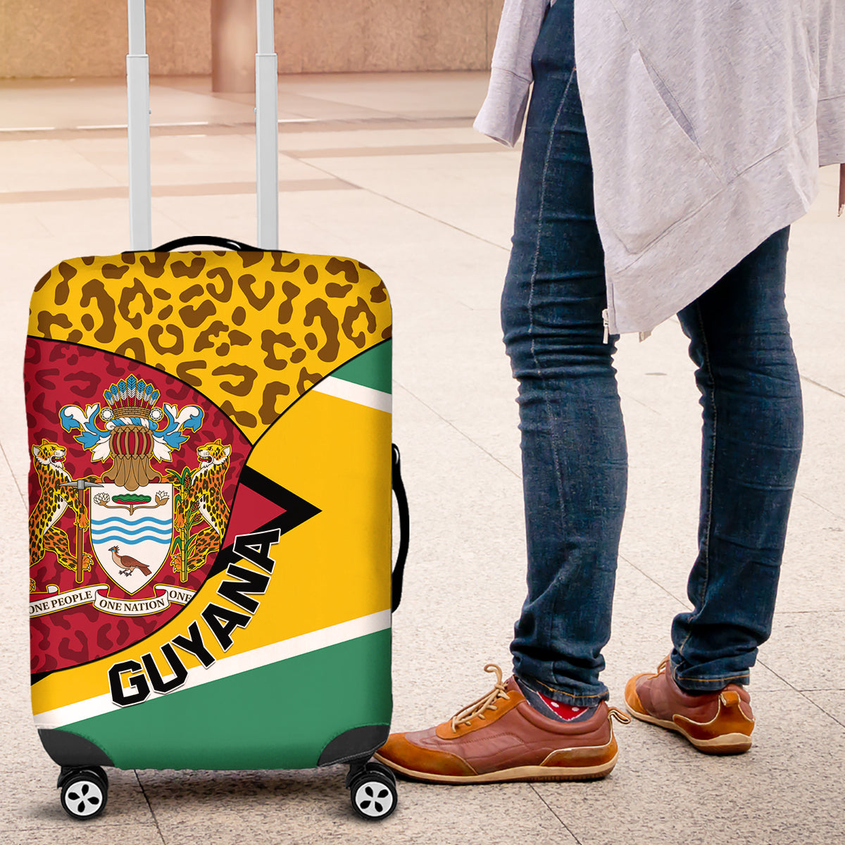 Guyana Republic Day Luggage Cover Coat Of Arms Leopard Pattern