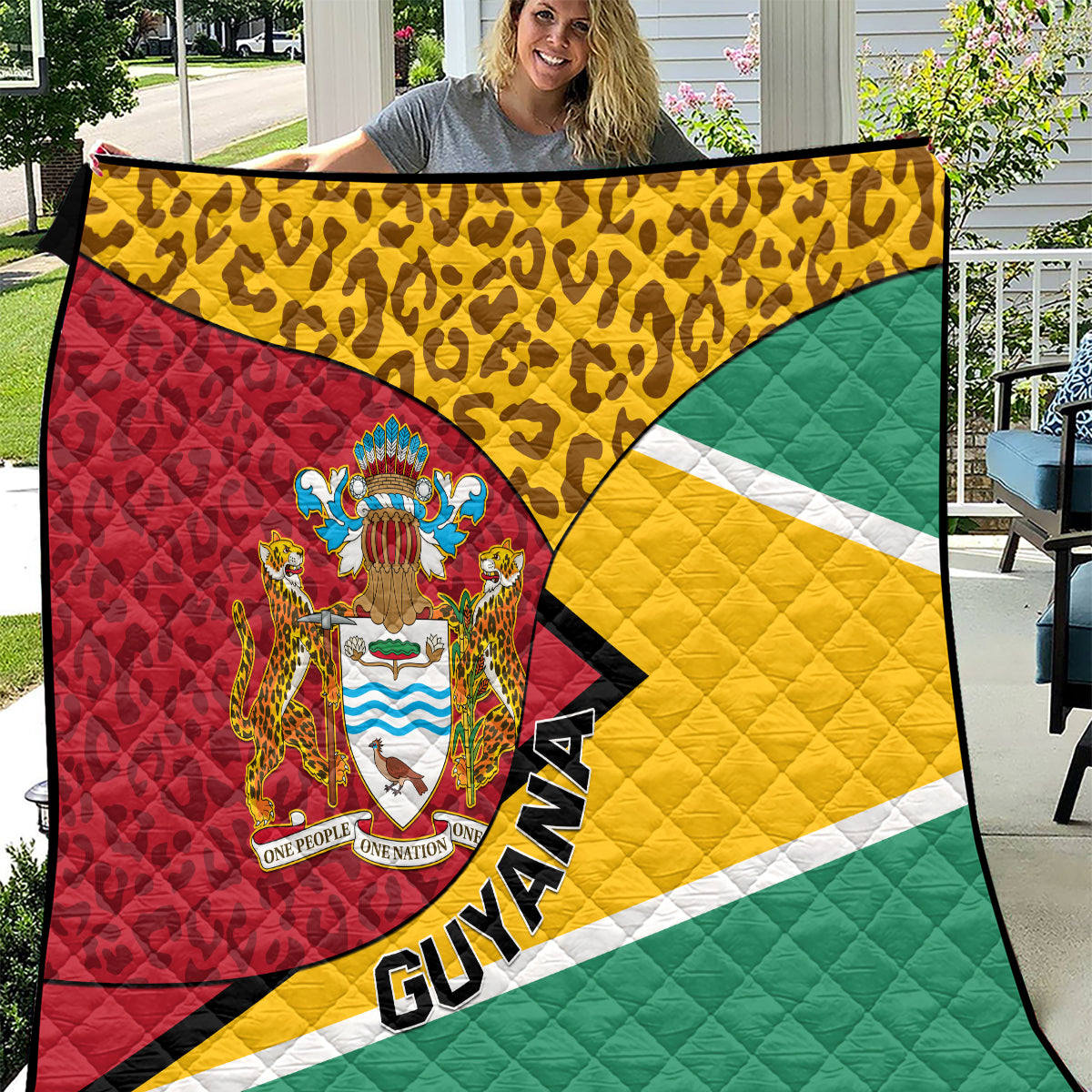 Guyana Republic Day Quilt Coat Of Arms Leopard Pattern