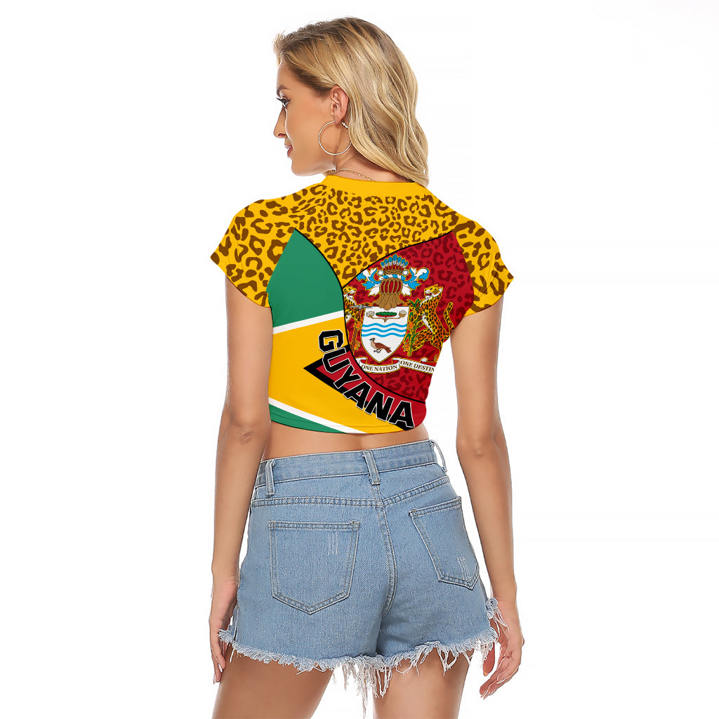 Guyana Republic Day Raglan Cropped T Shirt Coat Of Arms Leopard Pattern - Wonder Print Shop