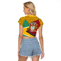 Guyana Republic Day Raglan Cropped T Shirt Coat Of Arms Leopard Pattern - Wonder Print Shop