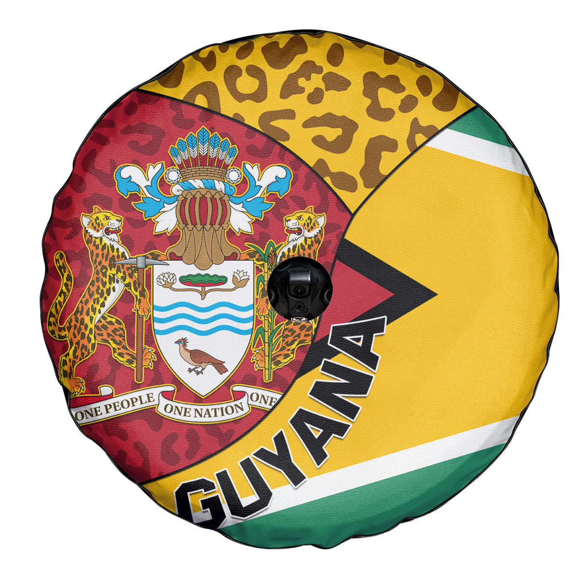Guyana Republic Day Spare Tire Cover Coat Of Arms Leopard Pattern - Wonder Print Shop