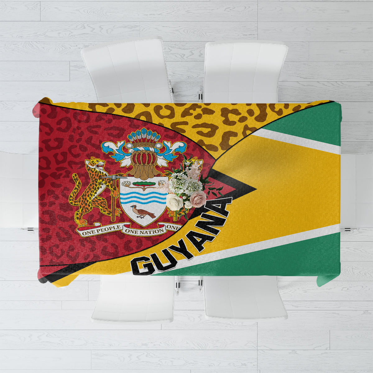 Guyana Republic Day Tablecloth Coat Of Arms Leopard Pattern