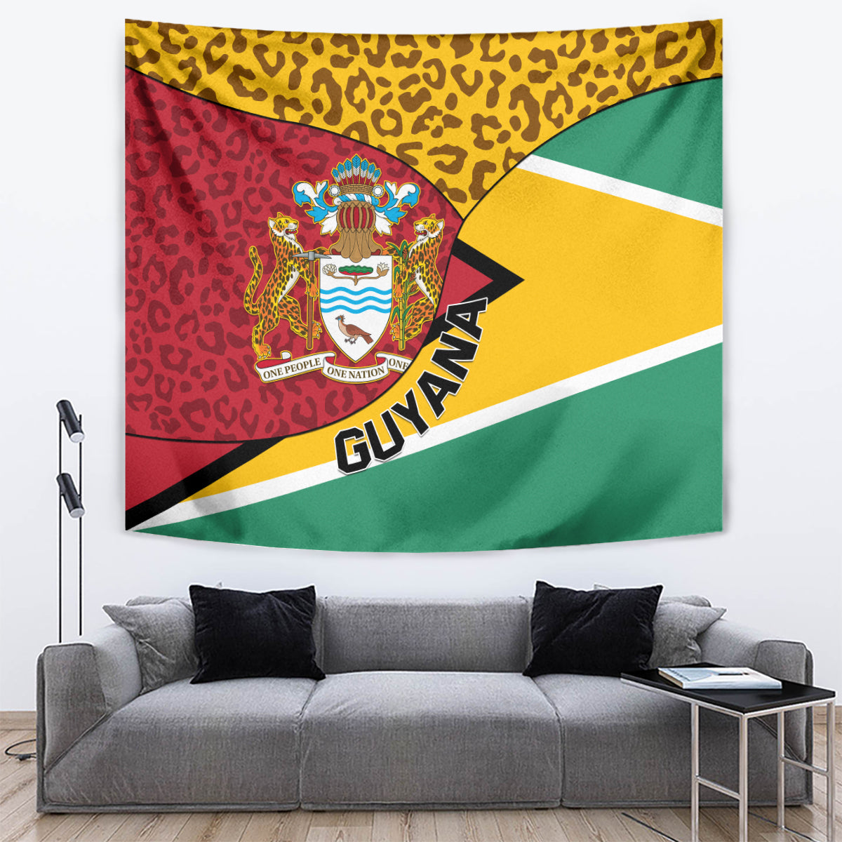 Guyana Republic Day Tapestry Coat Of Arms Leopard Pattern