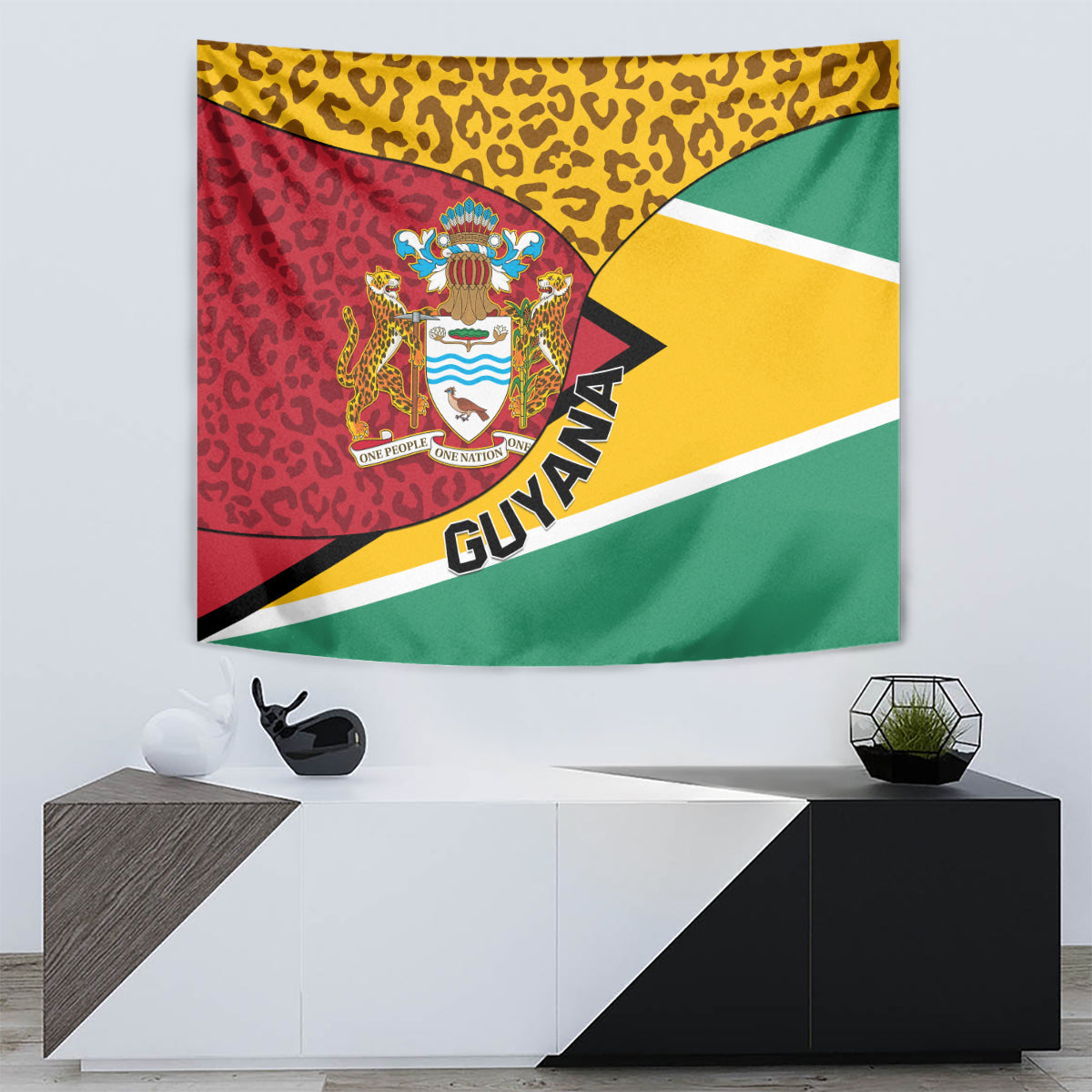 Guyana Republic Day Tapestry Coat Of Arms Leopard Pattern - Wonder Print Shop