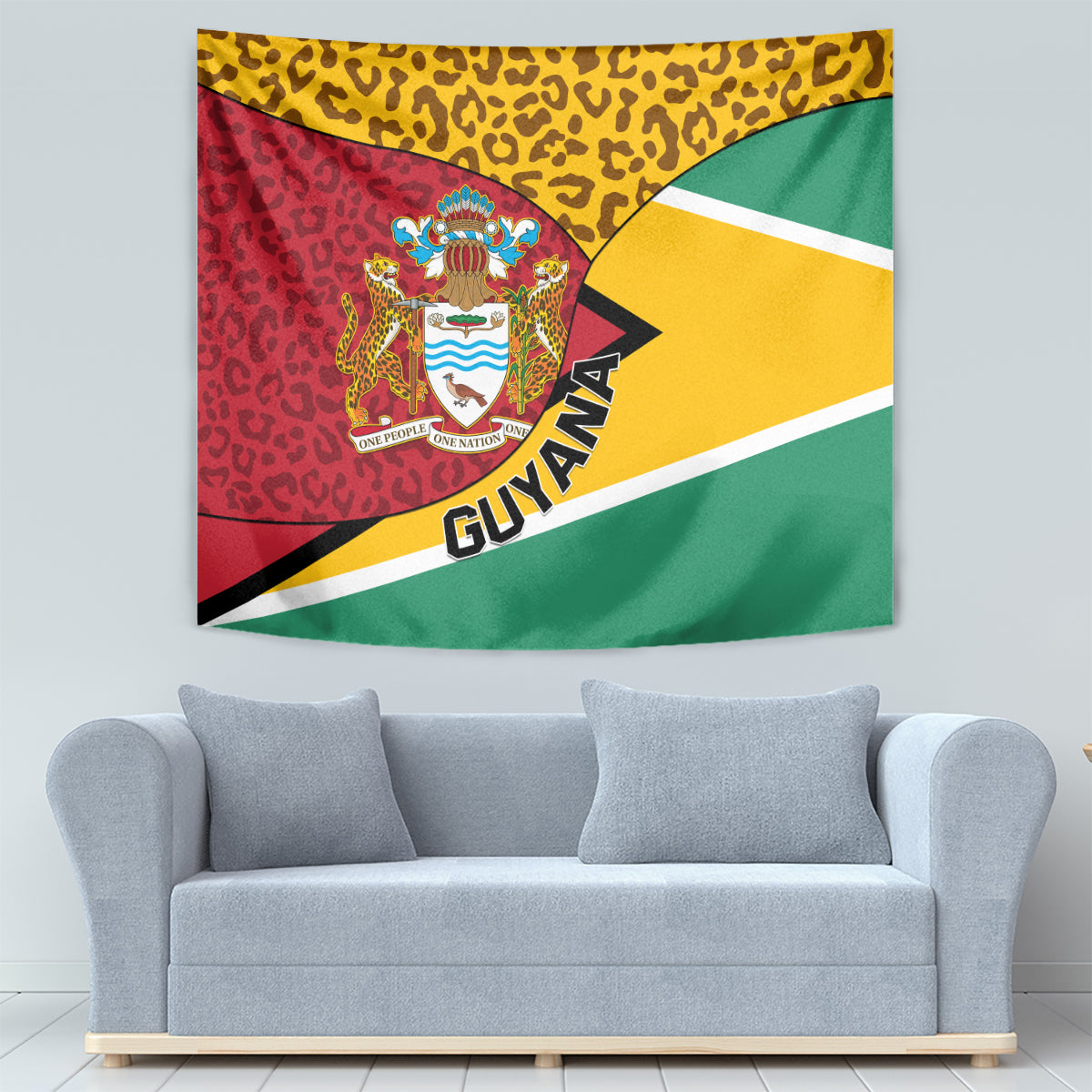Guyana Republic Day Tapestry Coat Of Arms Leopard Pattern - Wonder Print Shop