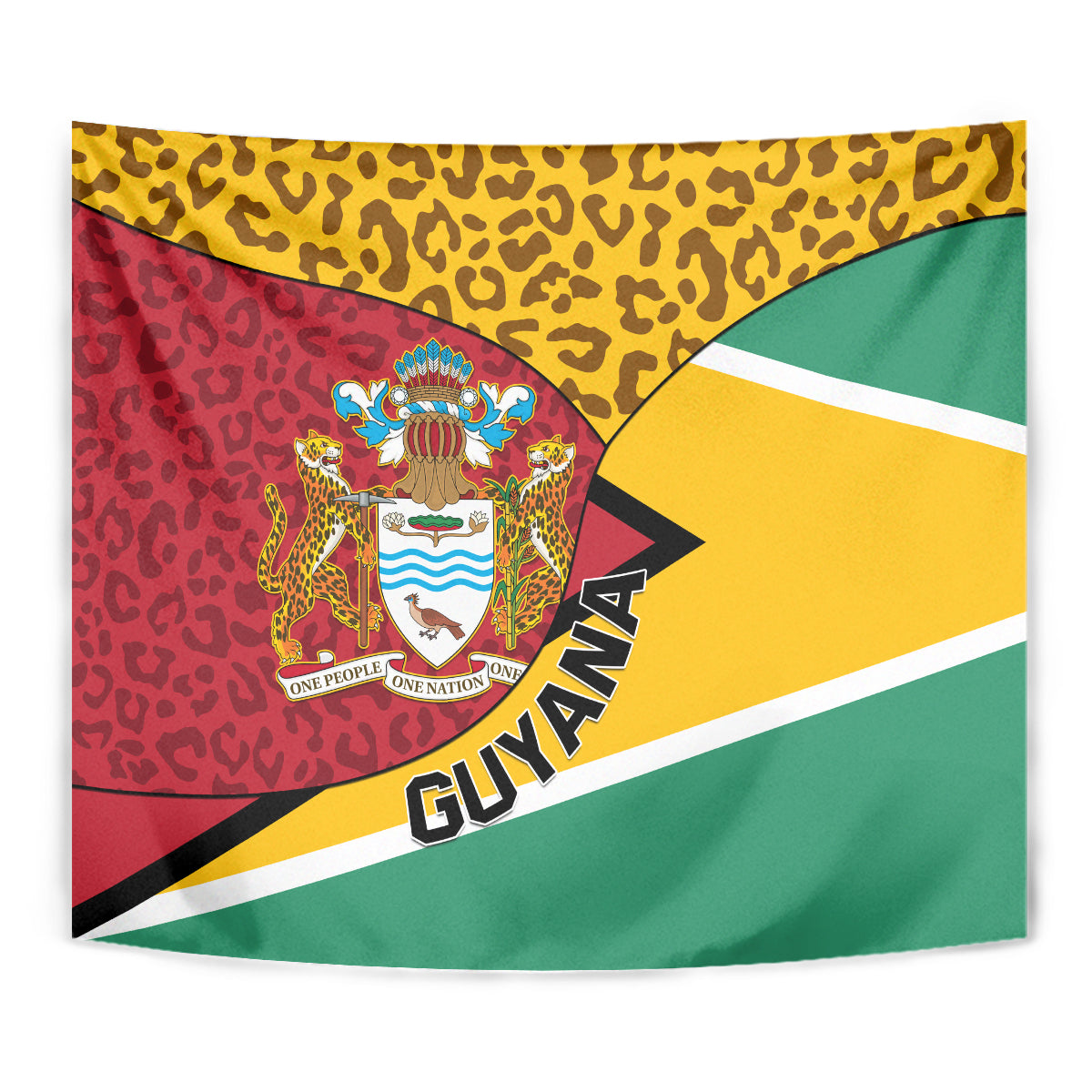 Guyana Republic Day Tapestry Coat Of Arms Leopard Pattern - Wonder Print Shop
