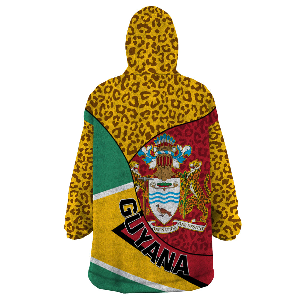 Guyana Republic Day Wearable Blanket Hoodie Coat Of Arms Leopard Pattern - Wonder Print Shop